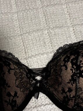 Victoria's Secret Black Lace Push-Up Bra with Crisscross Front Detail